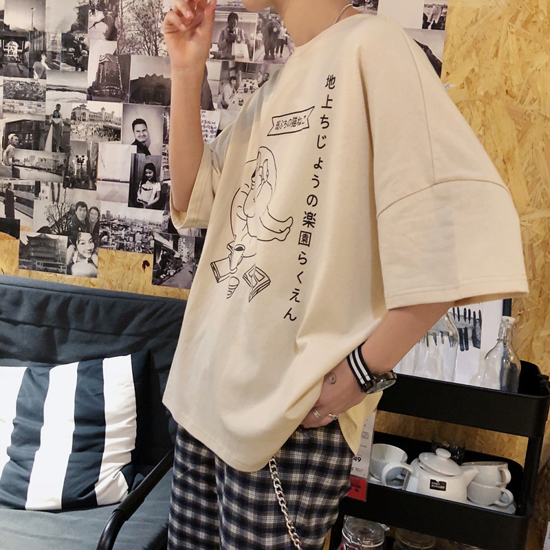 港风bf夏装宽松短袖T恤男装个性时尚韩版2018新款学生半袖衣服