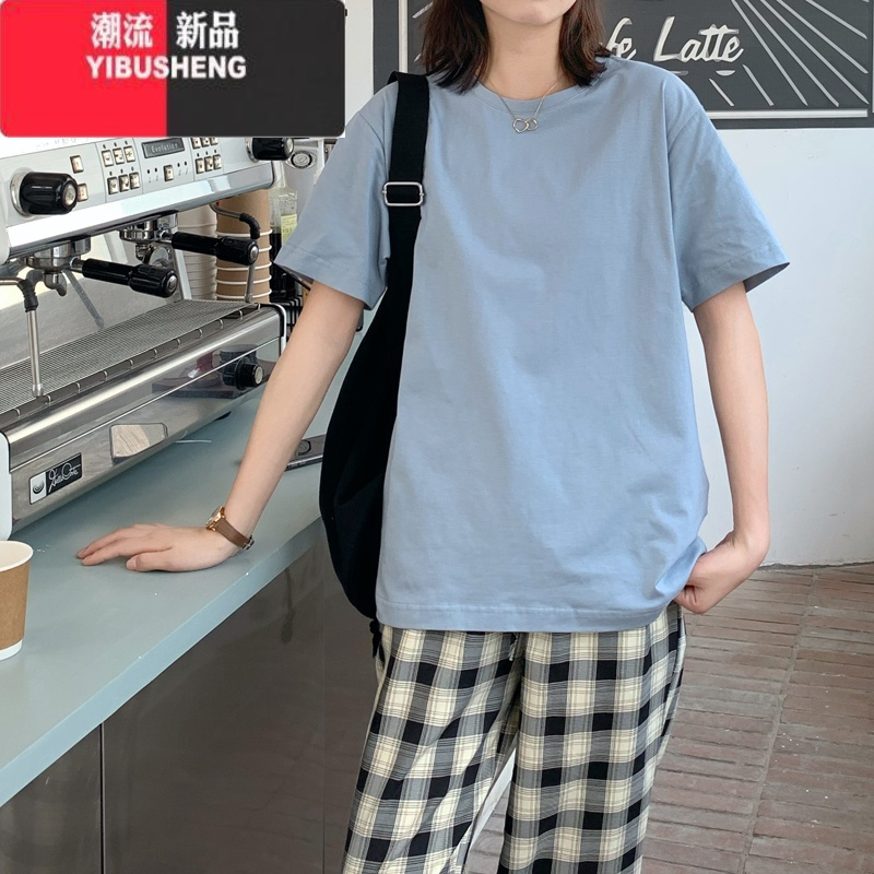 yibusheng春季白色短袖t恤女装打底衫内搭体恤宽松纯色2024年新款上衣