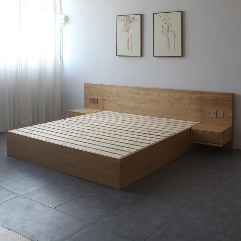北欧实木床现代简约橡木抽屉储物床高箱气压床可定做白蜡原木工厂定制