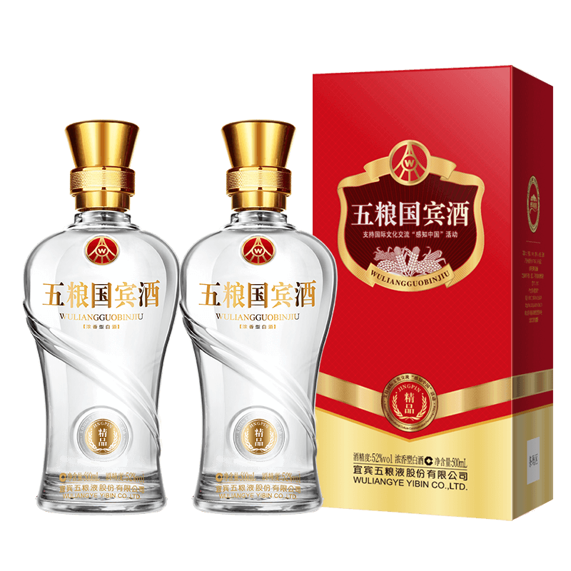 五粮液股份五粮国宾酒52度精品500ml2瓶浓香型白酒参数