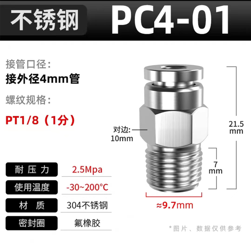 天瑞通邦 304不锈钢快装接头 PT1/8(1分)接外径4mm 个高清大图