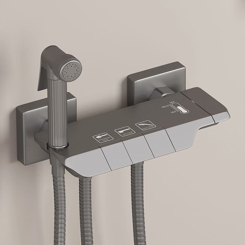 枪灰色淋浴花洒套装家用卫浴精铜简易分体式卫生间浴室增压沐浴器图片