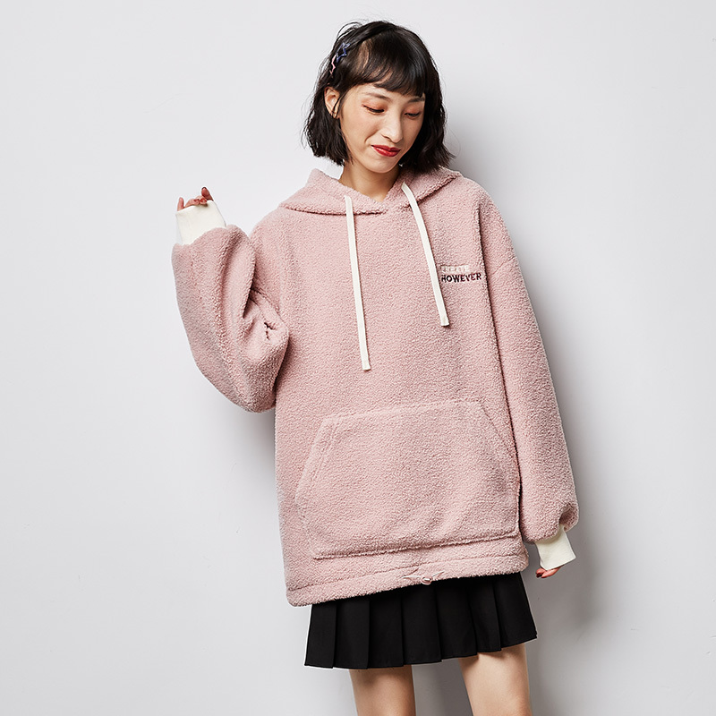 2折价1049元还可叠券唐狮秋冬新款加绒卫衣女连帽仿羊羔绒韩版宽松ins