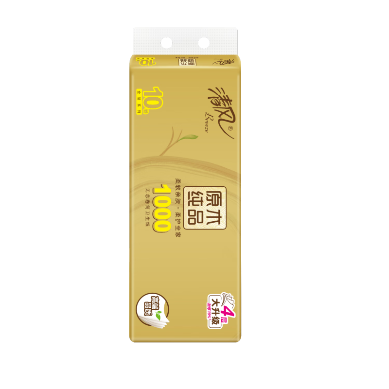 清风(Breeze)原木金装无芯卷纸4层100克*10卷4提一箱高清大图