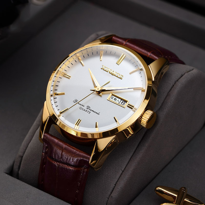 新奇特手表男款皮表男士手表国产品牌时尚休闲中老年学生圆形双日历