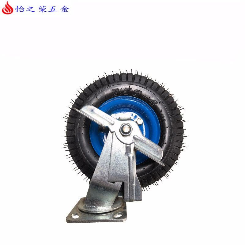 10寸8寸6寸12寸充气轮胎万向轮重型橡胶轮定向轮带刹车轮子静音轮12寸 8寸刹车图片