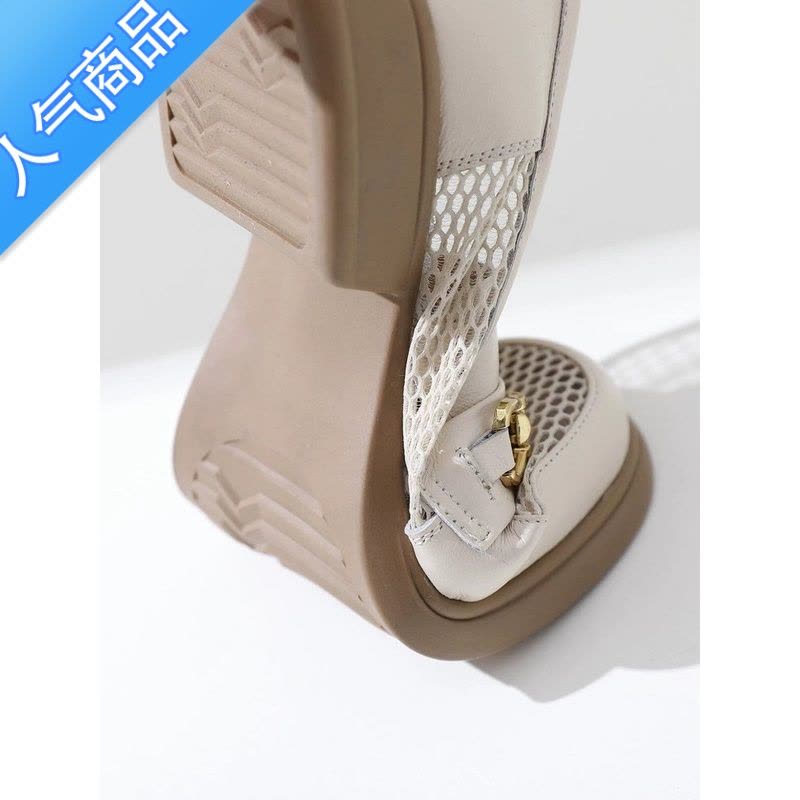 SUNTEK红婧娗休闲乐福鞋网纱单鞋2023夏季新款低跟镂空软底网面女鞋图片