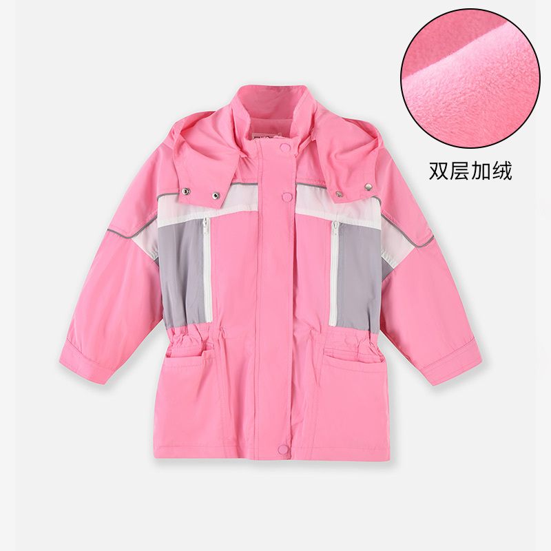 铅笔俱乐部2024秋冬新款女童外套中大童加厚双层上衣儿童保暖防风 120 粉红