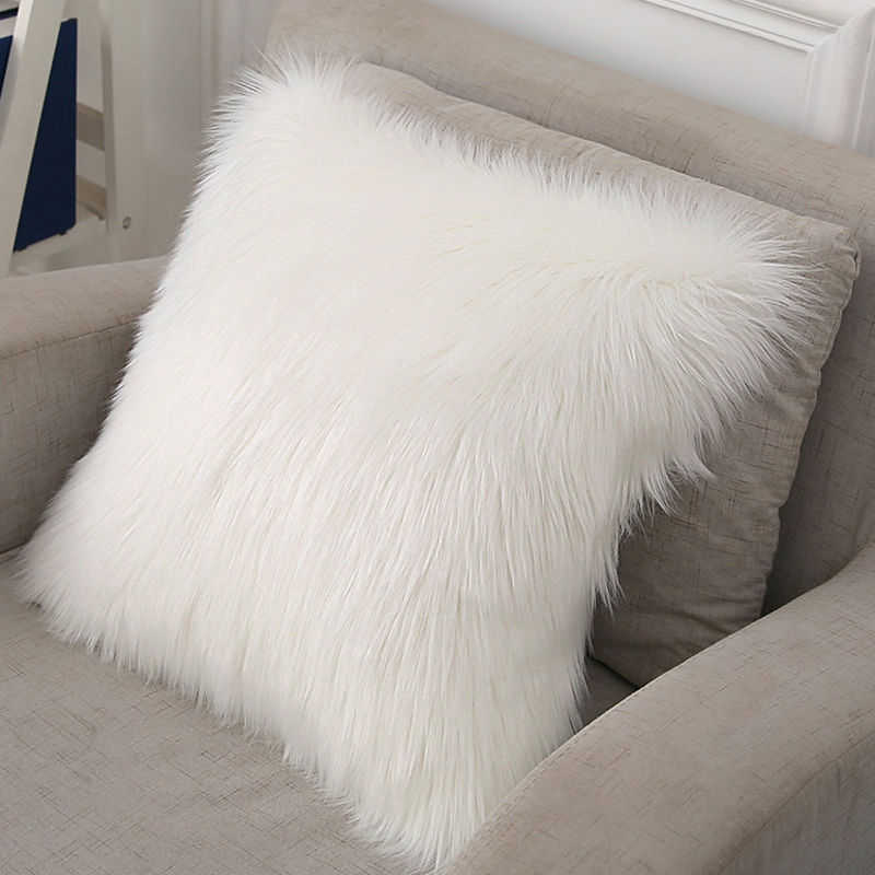 白色 单面毛40x40cm(枕套) 北欧风长毛绒抱枕含芯现代简约沙发靠垫腰