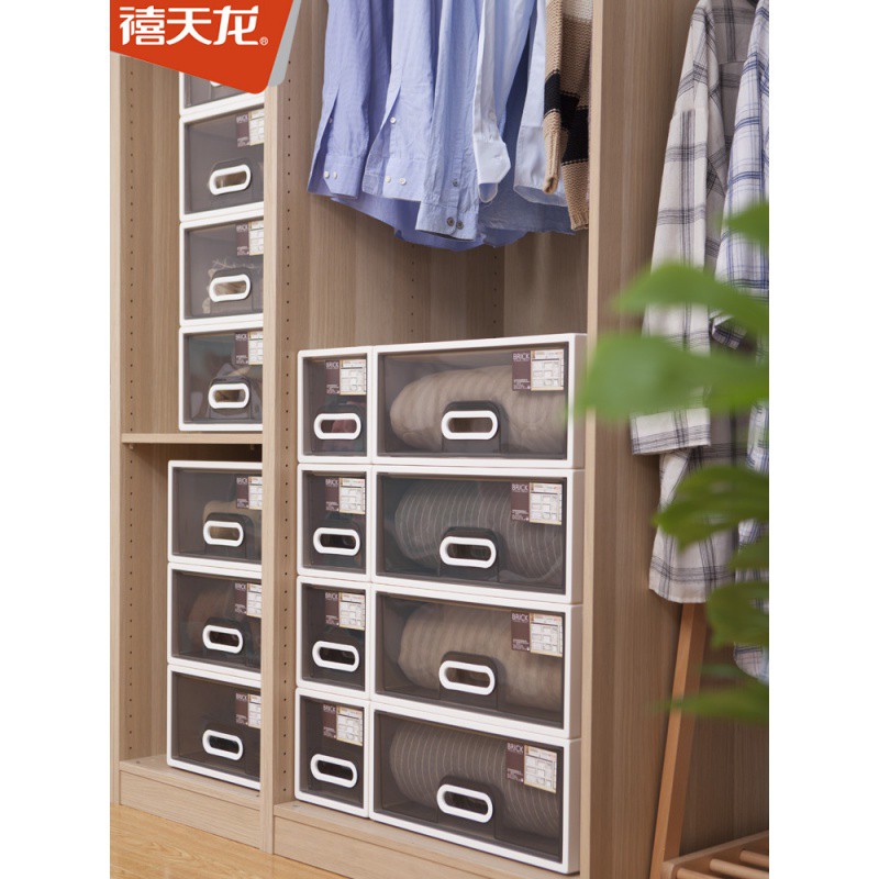 透明塑料收纳柜家用衣物整理箱内衣抽屉式可自由组合储物柜收纳柜 三维工匠高清大图