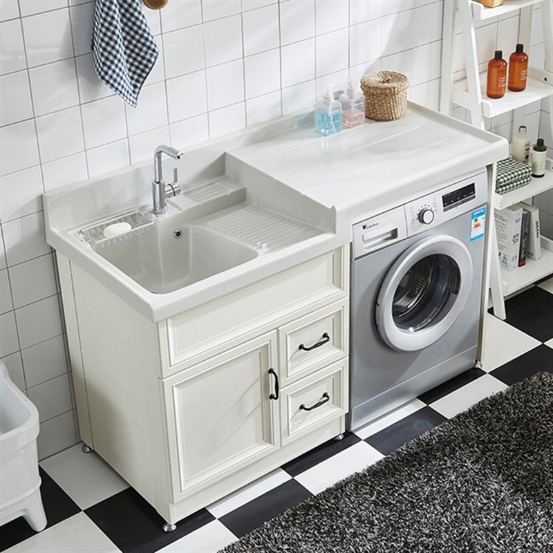闪电客阳台洗衣柜太空铝带搓板小户型落地式洗手盆柜组合洗衣机一体
