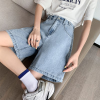 [2.5折价68.2元叠加优惠券]唐狮牛仔中短裤女春夏季薄款冰感短裤女时尚浅牛仔蓝色牛仔阔腿中裤女
