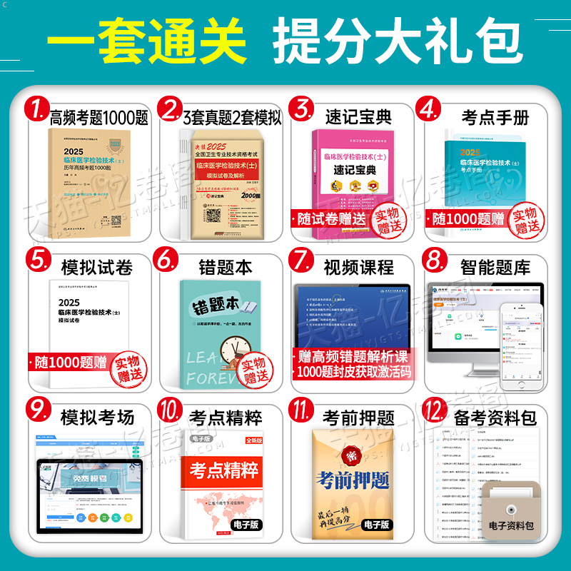 历年高频考题1000题+试卷+考点 [正版]版2025年临床医学检验技术士历年高频考题1000题试卷习题集初级技士专业资高清大图