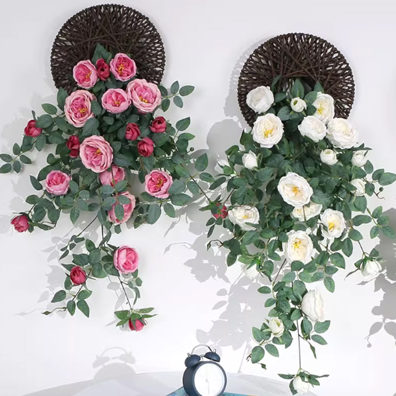 仿真花 仿真吊花装饰塑料植物挂墙假花墙壁墙上吊兰吊篮藤蔓壁挂花藤玫瑰高清大图