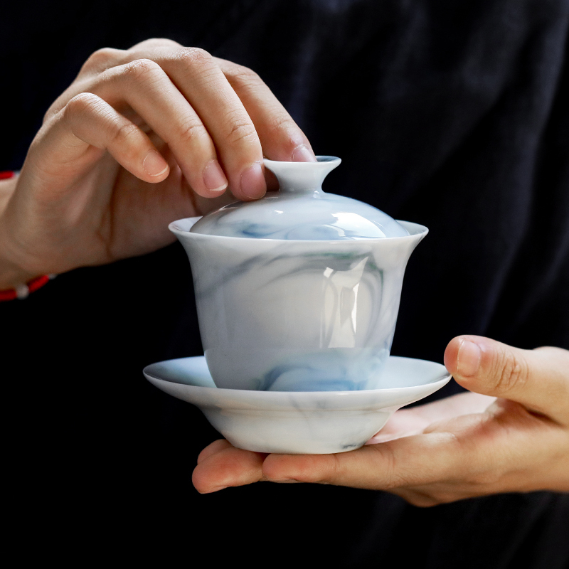 領藝 盖碗茶杯大号三才盖碗陶瓷茶具薄胎手工窑变茶杯 如梦令盖碗