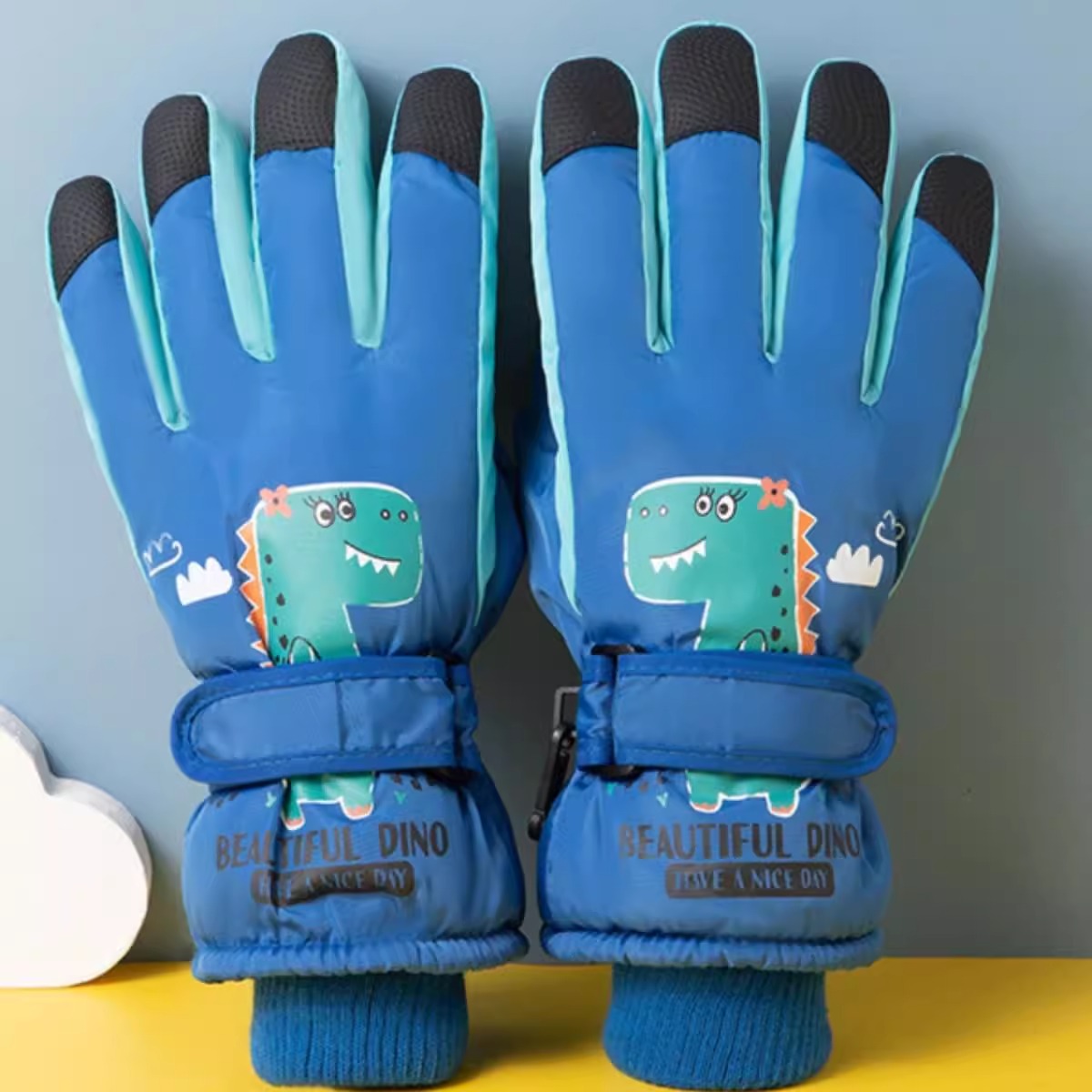 儿童保暖滑雪手套加厚防寒防泼水 儿童-黑色高清大图