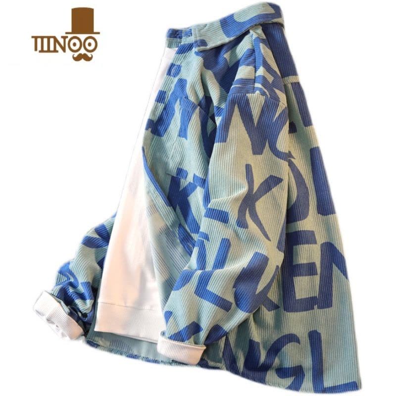 YANXU美式复古灯芯绒长袖衬衫男高街痞帅潮流宽松男装外套潮牌衣服图片