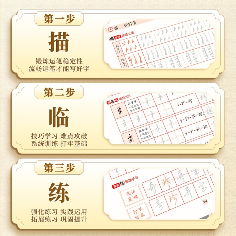 [行书速成秘籍-2本]三步法+通用7000字+褪色笔(1+6+1) [正版]行书速成三步法零基础成人学生初学者适用高频常