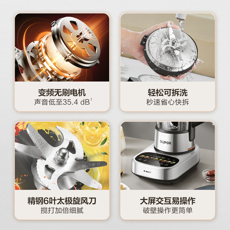 苏泊尔低音降噪破壁机 1.75L多功能料理机变频无刷可拆洗全自动豆浆机 SPX908R高清大图