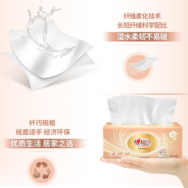 心相印金装金典100抽三层塑装纸面巾20包装DT58100(箱装)高清大图