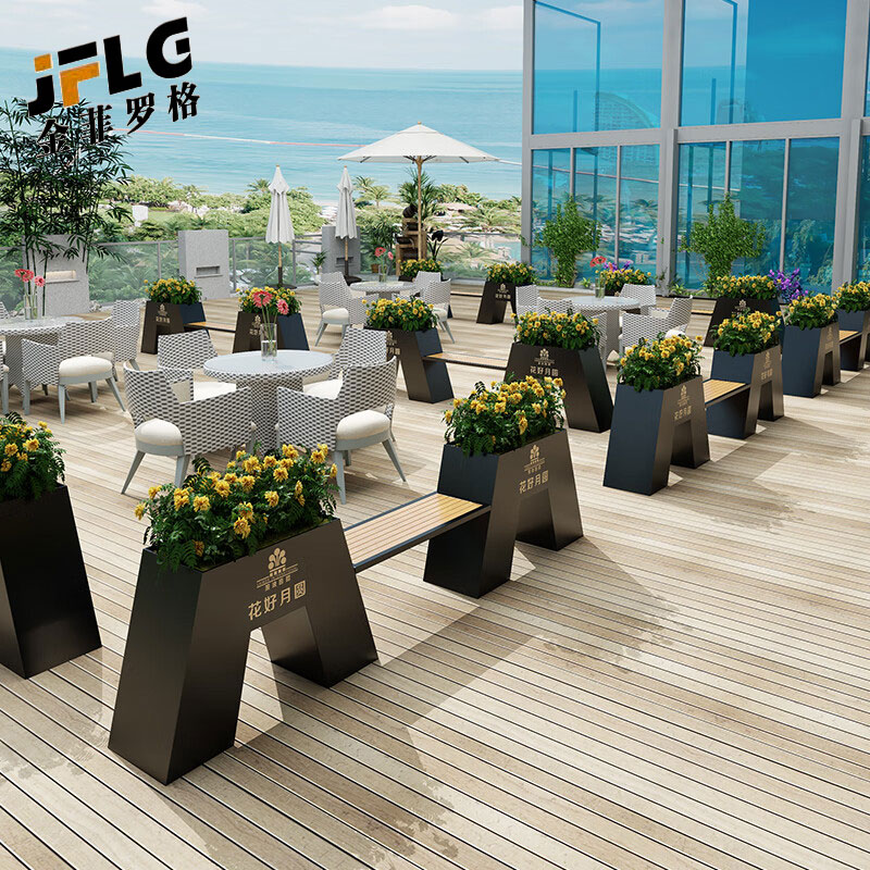 苏宁 金菲罗格 可定制LOGO不锈钢花坛坐凳 A+A尺寸300x30x60cm高清大图