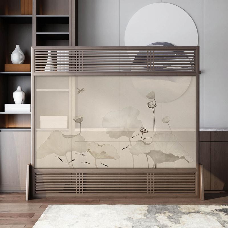 森美人中式屏风隔断客厅简约现代实木禅意玄关布艺卧室遮挡家用移动座屏 樟子松半透80*180CM（无镂空）整装