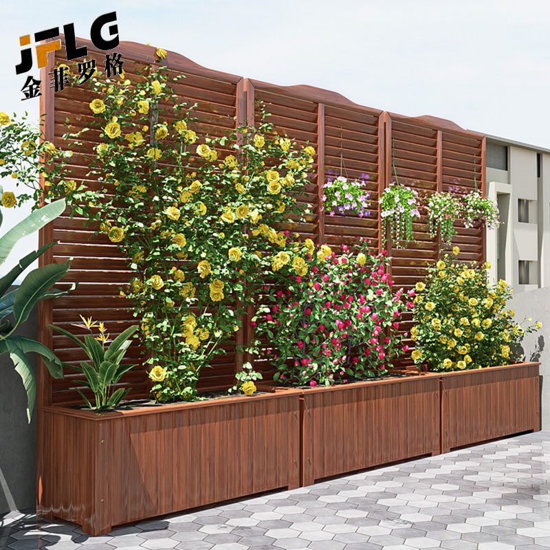 苏宁 金菲罗格 办公家具户外防腐木花架隔断网格花箱高清大图