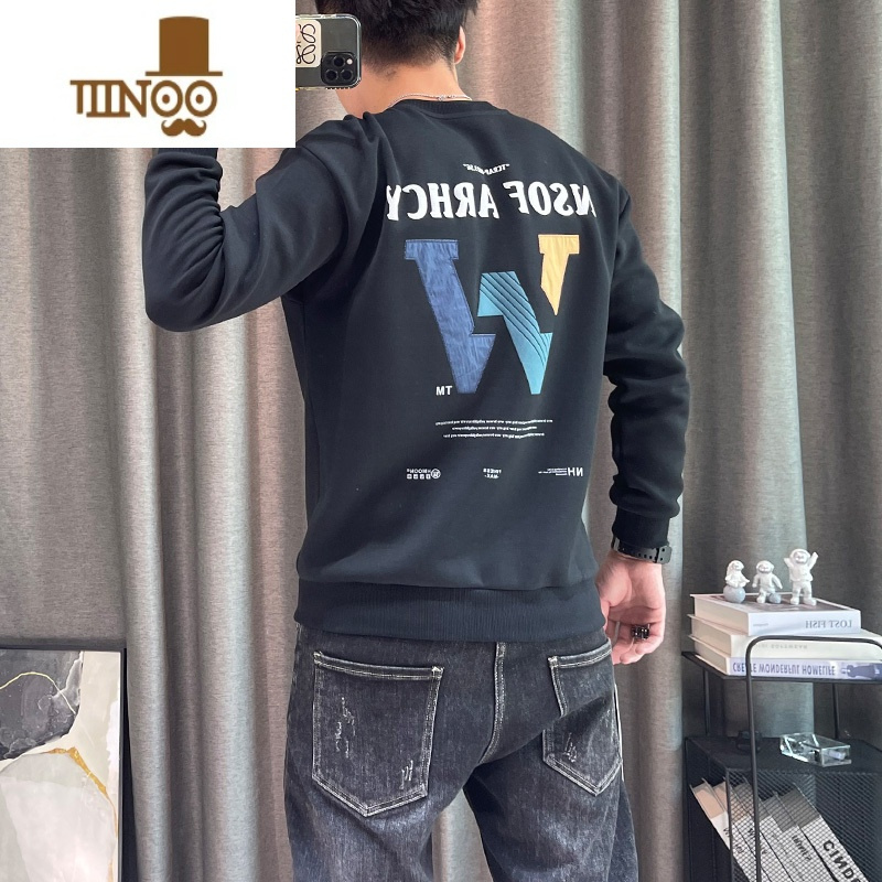 YANXU新款男士圆领卫衣字母打底衫百搭外套青少年学生衣服