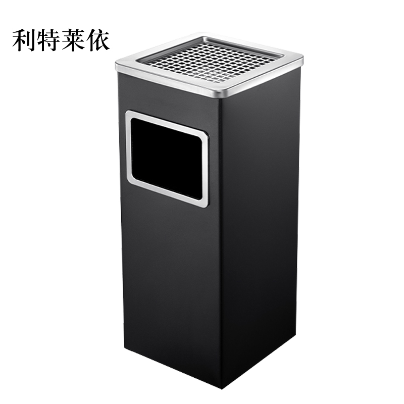 利特莱依不锈钢圆形大号商用垃圾桶立式烟灰桶电梯口高档户外方型黑色烤漆