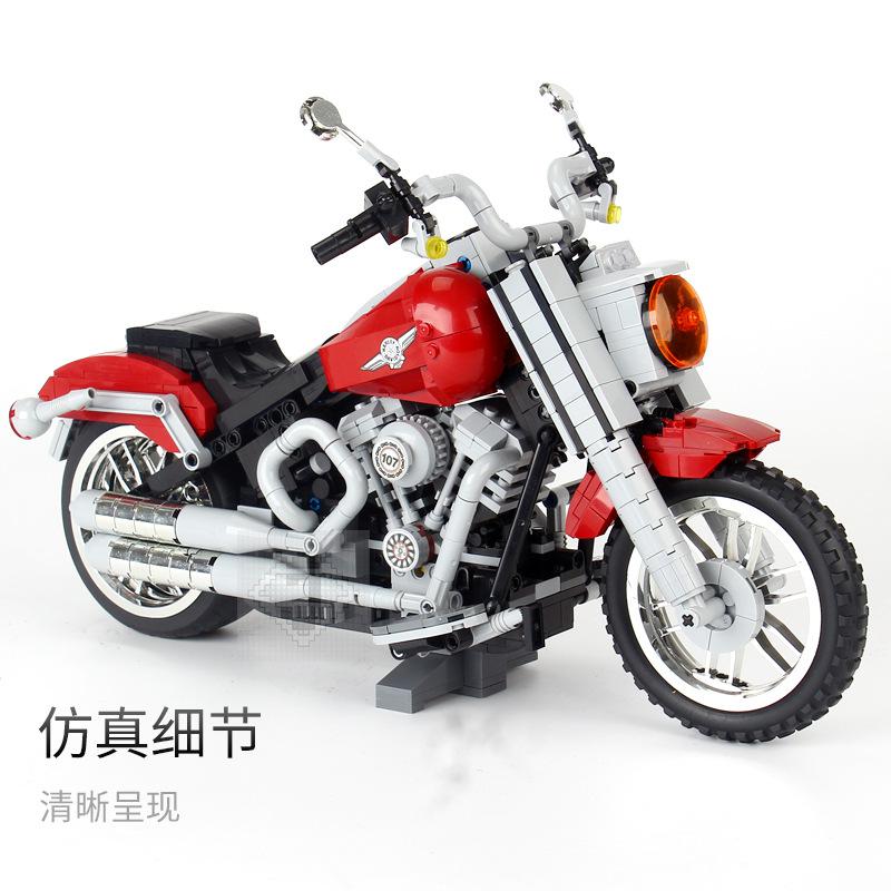 91025科技机械系列哈雷肥仔摩托车拼装积木玩具兼容乐高10269 91025