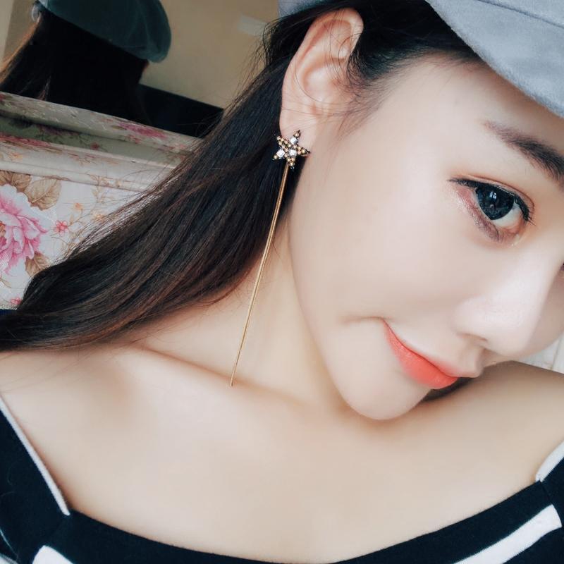 简约星星不对称长耳环女日韩版甜美气质耳钉配饰品送女朋友老婆生日礼物