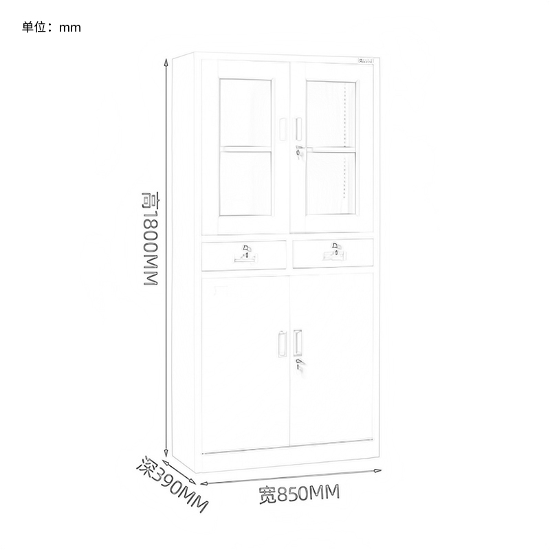 富莱斯宝 铁皮文件柜(中二斗)办公柜 1800*850*390mm /个高清大图