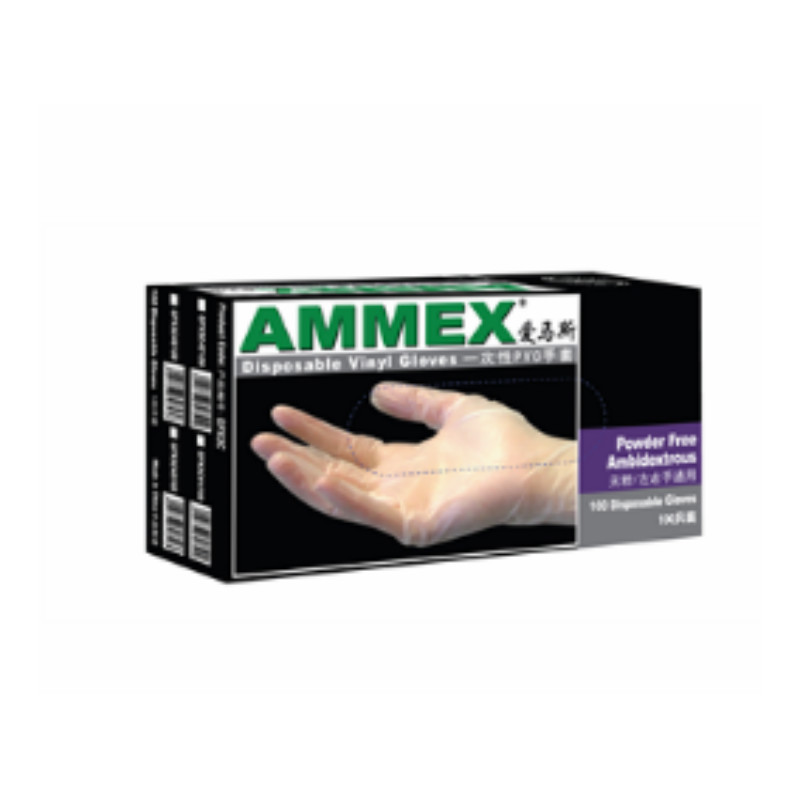 爱马斯 Ammex GPX3C44100 透明PVC一次性手套,无粉,M