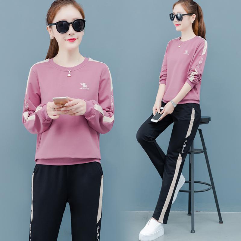 与牧女士套装 与牧妈妈春秋装运动休闲套装女2020新款中老年人女装