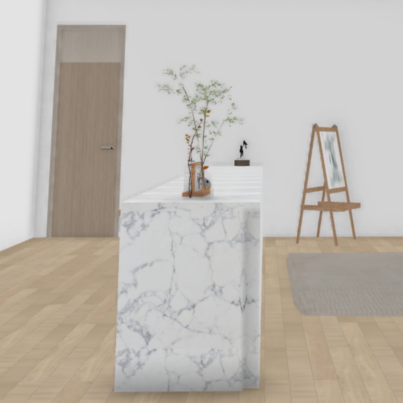 鹰利谨公司前台接待台办公吧台简约现代酒店咨询收银服务台鱼肚白岩板+灰木纹BT-58002高清大图