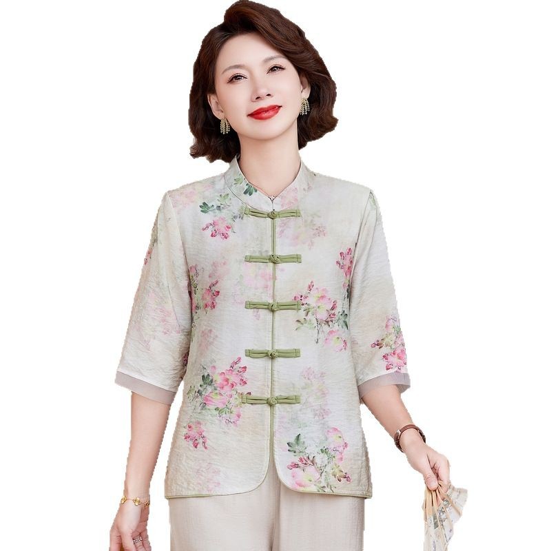 纤孜雅 新中式妈妈夏装薄款开衫2025新款中年洋气时尚百塔上衣裤子两件套高清大图