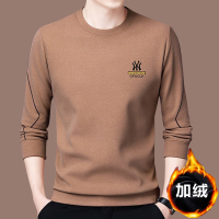 恒源祥正品新款高端时尚加绒卫衣男士休闲圆领长袖t恤打底衫潮男T 170/L码-建议110-135斤 NY驼色加绒