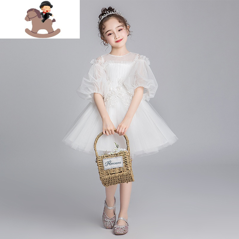 晚礼服公主裙蓬蓬纱小孩花童婚纱儿童演出服高贵洋气白色秋冬裙子视频