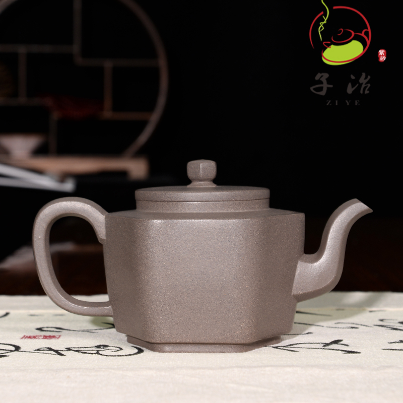 [子冶]280cc六方宫灯 原矿青灰段泥宜兴紫砂壶名家纯全手工正品
