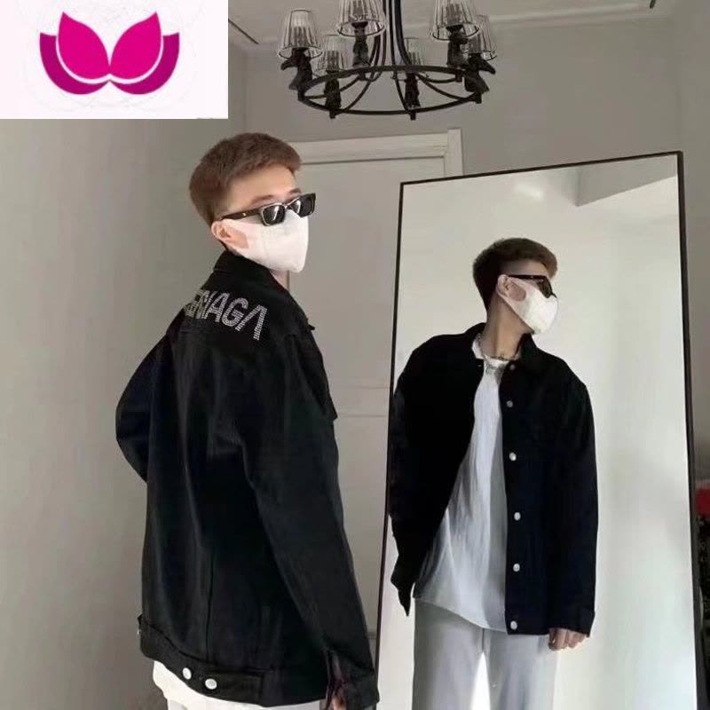 七斓秋季新款烫钻高端宽松外套设计感休闲牛仔衣翻领潮流百搭夹克衫男图片