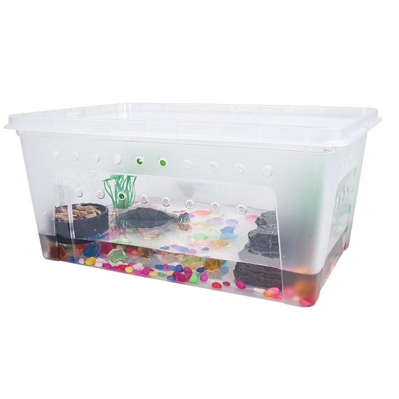 小乌龟饲养盒子过冬眠用品两栖缸蝾螈箱迷你带盖缸宠物盒高清大图