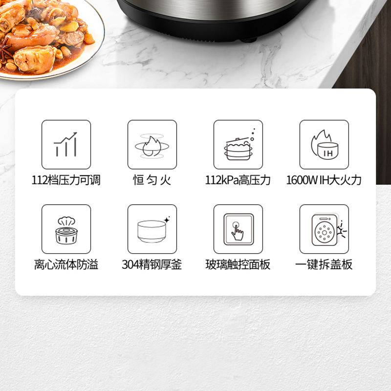 美的(Midea)电压力锅家用电压力煲智能电高压锅MY-HT5088PG