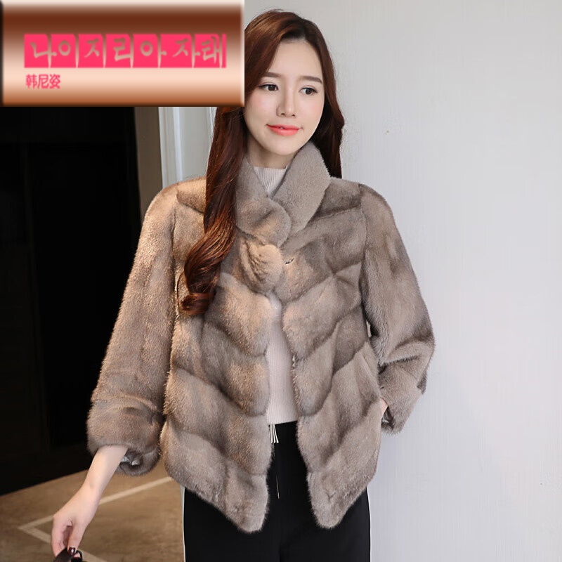 高端女装水貂皮大衣女洋气优雅整貂皮外套貂毛短款皮草立领裘皮