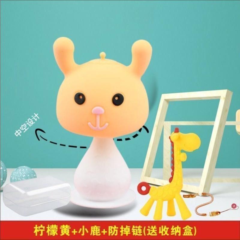 牙胶婴儿磨牙咬咬果蔬乐奶嘴棒神器玩具新生宝宝硅胶小蘑菇可水煮 萌兔 海蓝 opp袋装