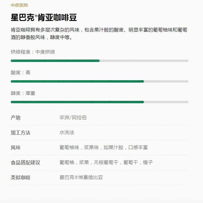 星巴克 肯亚咖啡豆 意式咖啡 中度烘焙 250g/袋高清大图