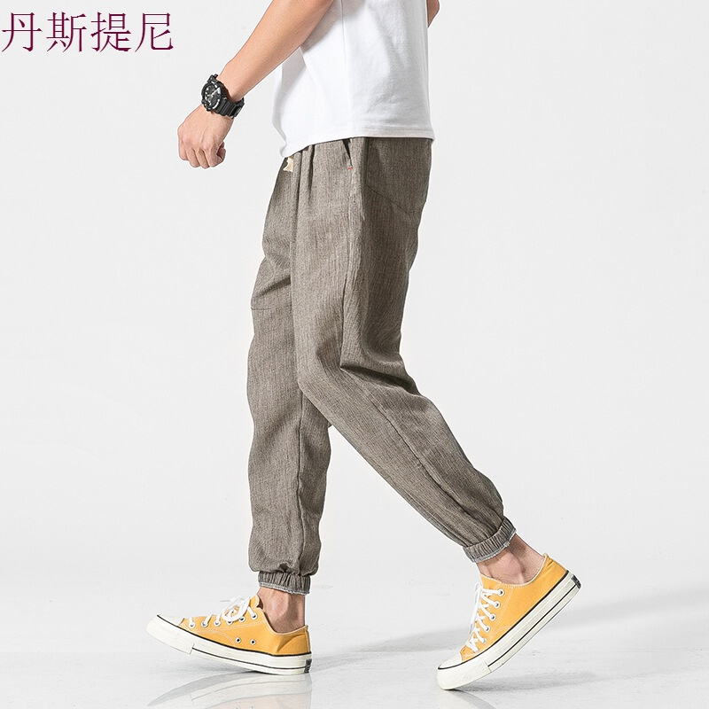 中国风春夏棉麻九分裤男哈伦裤束脚裤子亚麻小脚裤运动裤灯笼裤子