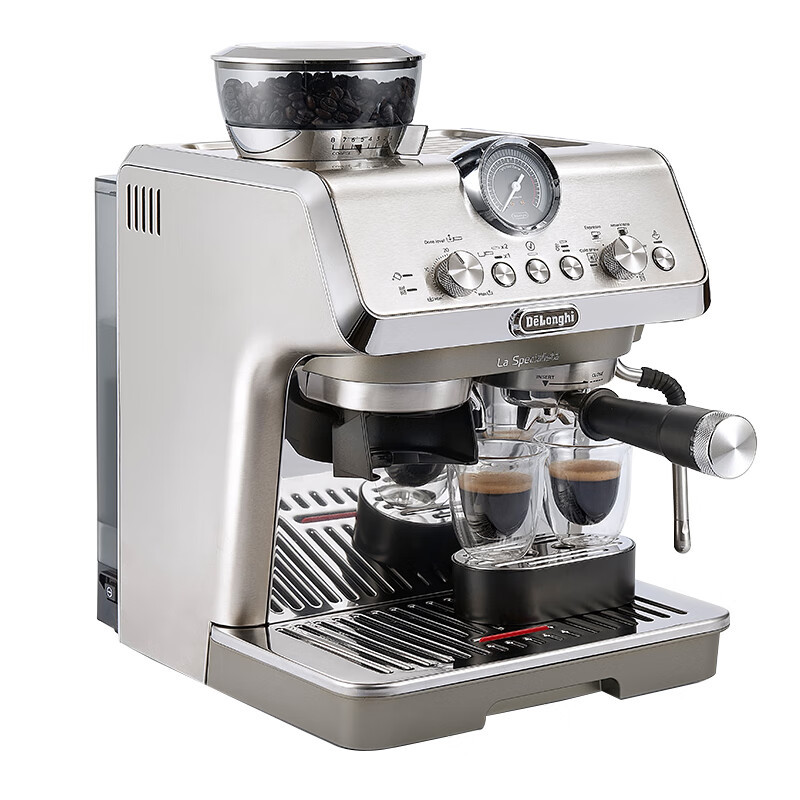 德龙(Delonghi)咖啡机 骑士系列半自动咖啡机 冷萃技术 意式家用 一体式研磨器 小巧机身 EC9255.M 银色