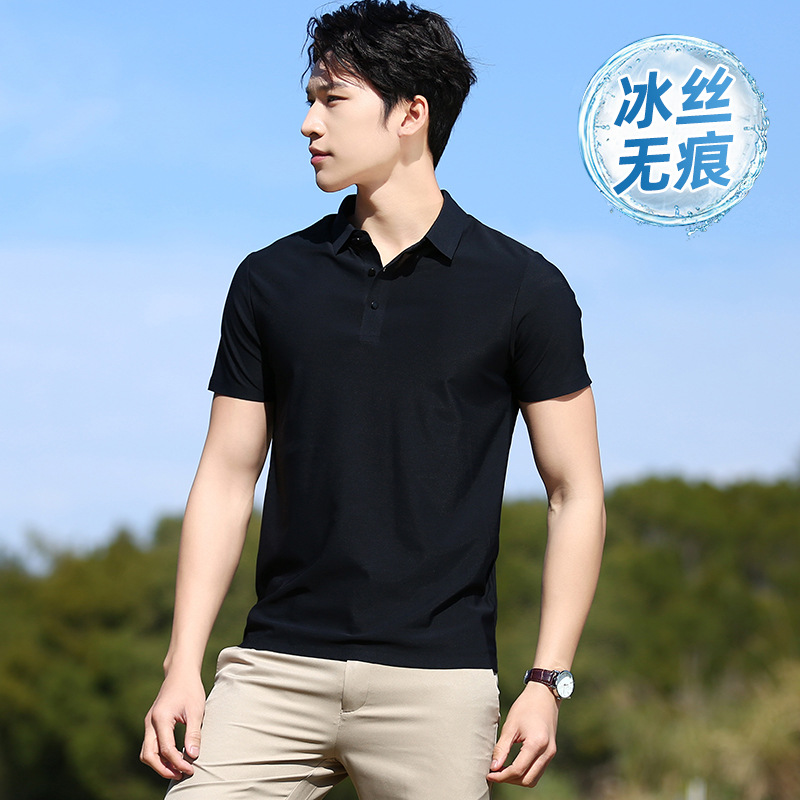 啄木鸟冰丝polo衫男锦纶无痕透气速干短袖t恤男青年商务休闲上衣高清大图