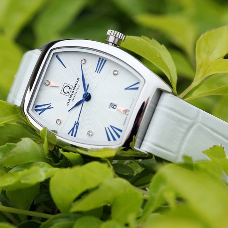 嘉年华CARNIVAL瑞士品牌手表石英表防水韩版学生休闲时尚潮流女士手表 真皮带表镶水钻腕表 女神手表8323L 蓝标白面白皮