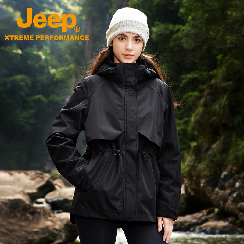 Jeep户外防水保暖冲锋衣女三合一可拆卸摇粒绒收腰显瘦登山服外套